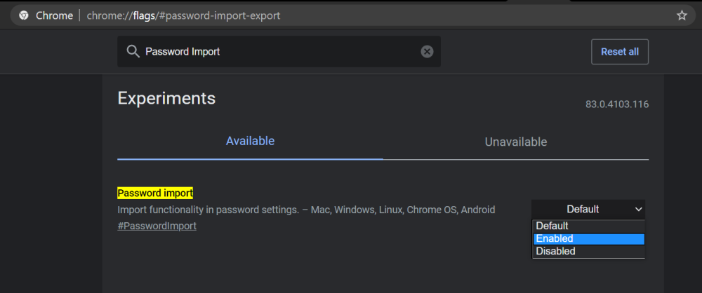 Password Enable Import Flag