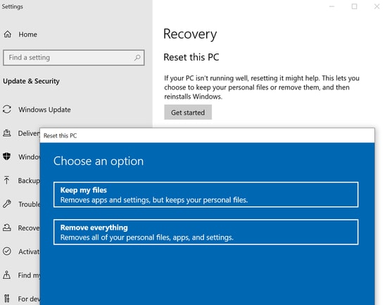 Reset your device Windows 10 