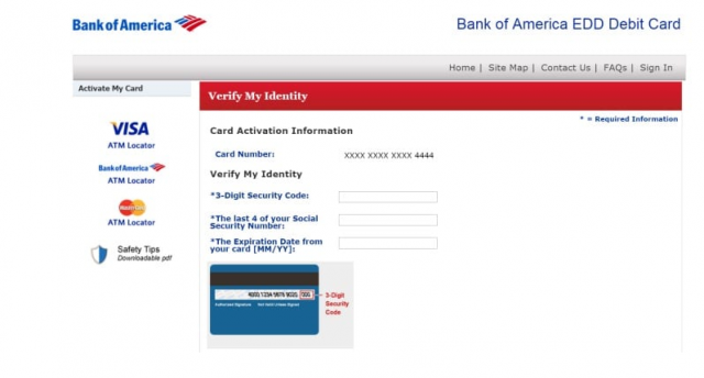 Www.bankofamerica.com/eddcard: Activation of the Bank of America Edd Card
